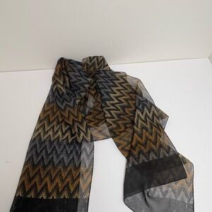 Vintage Chevron Patterned Scarf in Black, Brown and Gray